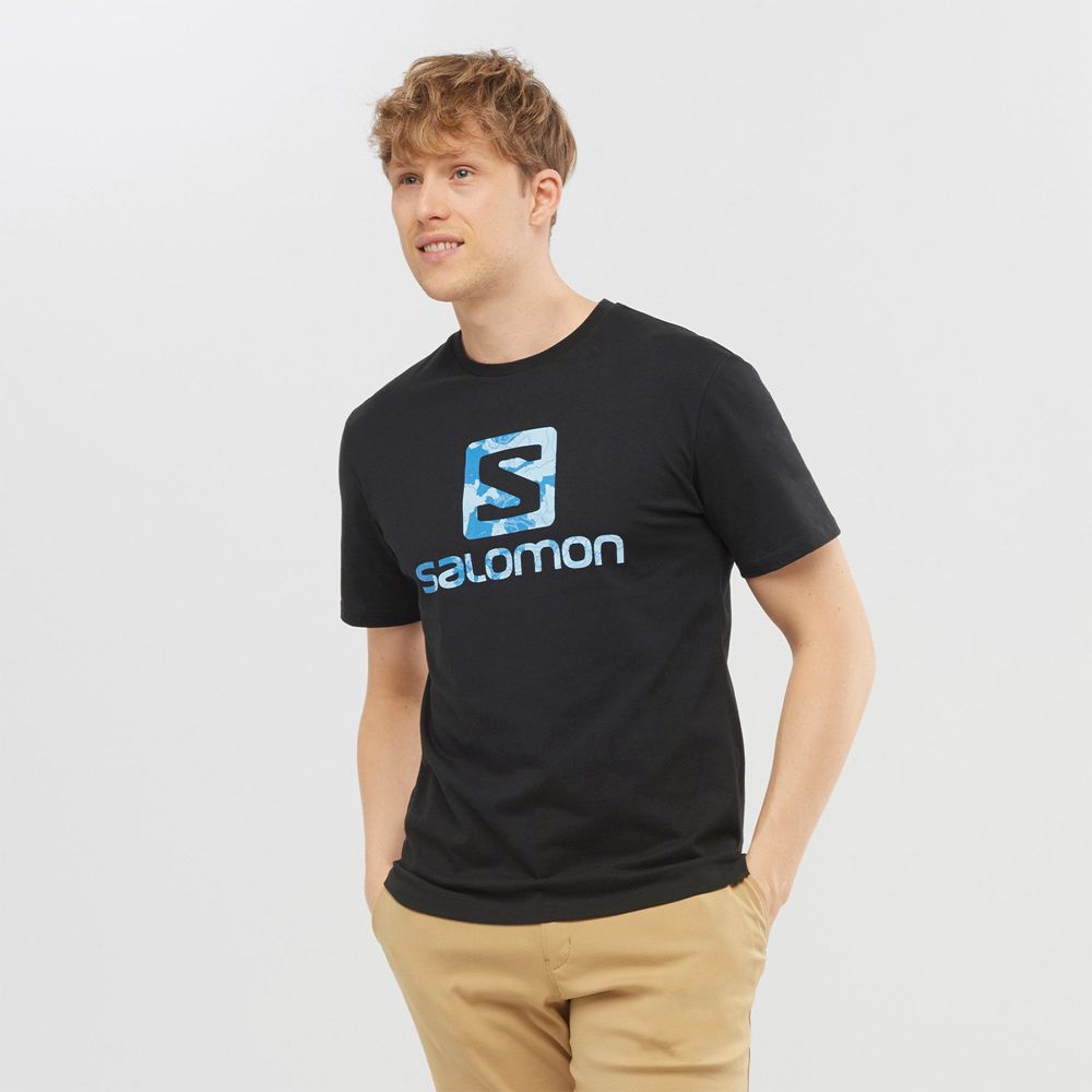 Salomon Singapore Mens T-shirts - OUTLIFE LOGO Black | 93467-OWUT